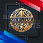Official software box logo for the South East EA MT4 featuring a golden art deco crest design for forex trading.