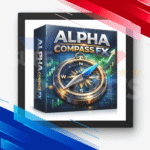 Alpha Compass FX Ultra Fast Scalper MT4 logo, featuring a tactical gold compass design and professional XAUUSD M5 high-speed trading interface.