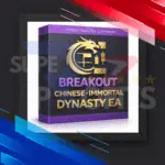 Chinese Breakout Immortal Dynasty EA MT4 logo, featuring a professional gold breakout trading theme with momentum acceleration and volatility detection icons.