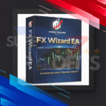 FX Wizard EA MT5 logo, featuring professional gold trading automation icons, M15 timeframe labels, and disciplined trade management visuals.