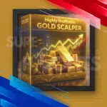 Highly Profitable Gold Scalper MT5 expert advisor on a MetaTrader 5 chart showing M1 timeframe gold scalping signals and risk-adjustable trade settings.