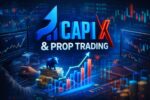 CapiX Trading System MT4 scaling methods infographic with rocket launching from gold coins stack showing trading growth potential