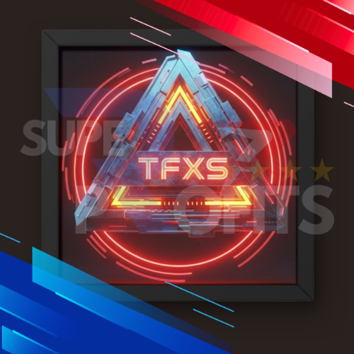 TFXS Titan Ultimate EA MT5 TFXS Titan Ultimate EA MT5 futuristic triangular logo with neon red orange lighting and super profits text overlay on dark background