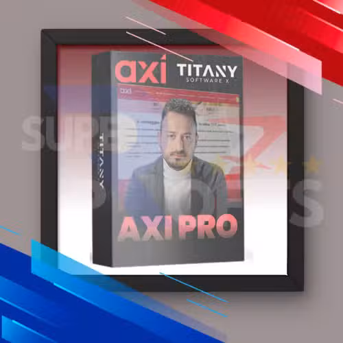 Titany AXI Pro MT4 trading interface showing 5 currency pairs including EURUSD USDCHF AUDUSD USDCAD with glitch text effect and discover offers button on dark background