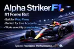 Alpha Striker F1 EA MT5 promotional banner with Red Bull F1 racing car built for prop firms perfect for live accounts works on any broker speed precision performance
