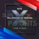 MFXT GOLD AI X1 MT5 logo with MT5 Millionaire FX Trading The X-Era branding, futuristic green neon X design with Super Profits text overlay