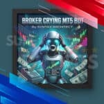Broker Crying Bot MT5 robot avatar with financial data overlay representing automated trading success.