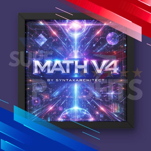MATH V4 BOT BY SYNTAXARCHITEC MT5 logo with futuristic blue and purple data visualization.