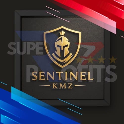 Aggressive account flipping automated trading bot Sentinel KMZ EA MT5 deployed on an M15 gold chart.