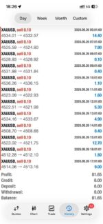 One-shot execution profile screenshots showcasing strict stop-loss and trailing stop parameters of Prop Guardian Pro EA MT4 v1.