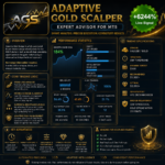 Adaptive Gold Scalper EA MT5 live performance dashboard highlighting growth percentage, win rate, and radar statistics