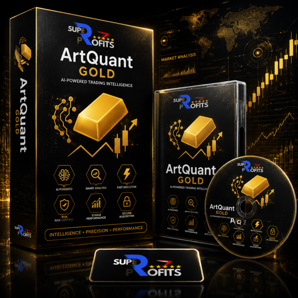 Art Quant Gold EA MT5 product box display showcasing gold bullion graphics and futuristic trading intelligence