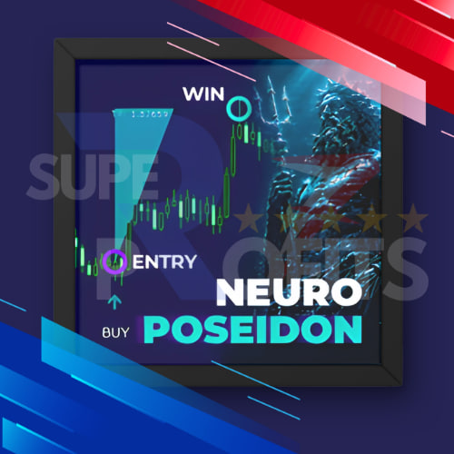 Neuro Poseidon Indicator MT4 official logo and graphic featuring precise trading signal arrows