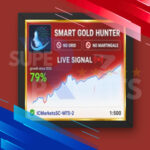 Promotional banner for Smart Gold Hunter EA MT5 highlighting precision gold scalping, strict risk control, and high profit mode.