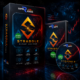 Straddle EA MT5 product box display showcasing gold breakout features and futuristic cyberpunk design