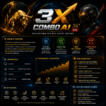 Advanced Forex robot 3X Combo AI EA MT5 infographic showing four integrated systems for professional automated trading.