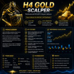 H4 Gold Scalper Bot MT5 digital product case and installation disc displayed on a dark reflective surface