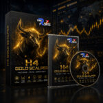 H4 Gold Scalper Bot MT5 software packaging box featuring a golden bull and precision analytics branding